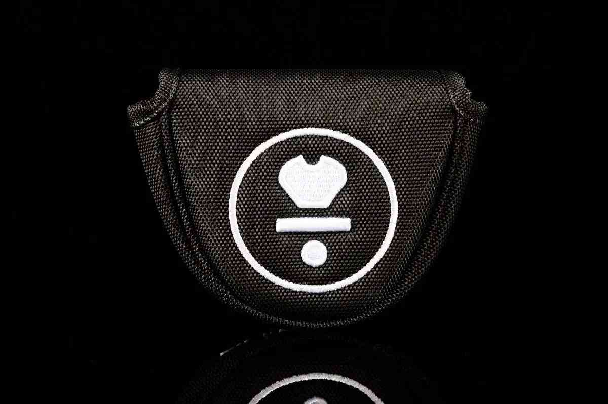 Black nylon headcover for LAB Golf MEZZ.1 Max Broomstick Putter with white embroidered logo, offering durable protection.