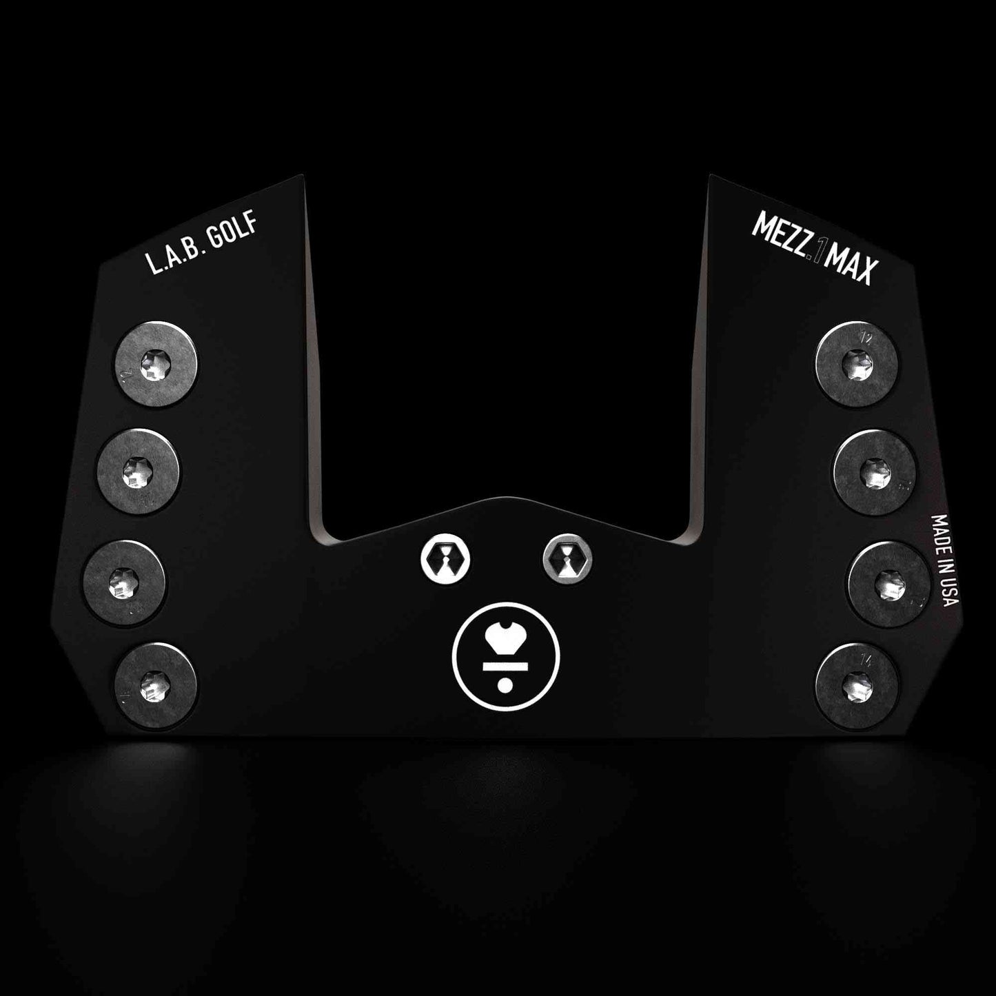 Black LAB MEZZ.1 Max Stock Broomstick Putter head with visible weight screws and branding, ideal for broomstick putting style.