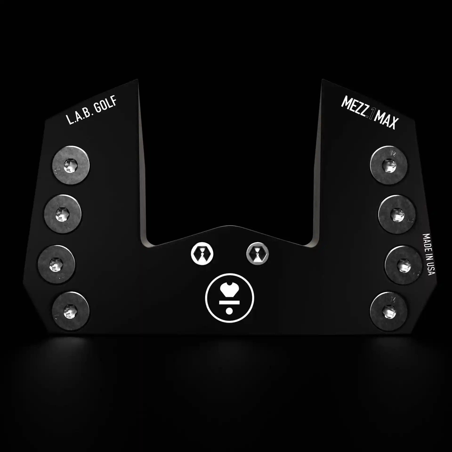 Rear view of Stock LAB Golf MEZZ.1 Max Putter showcasing its oversized mallet design and precision weight screws for enhanced stability.