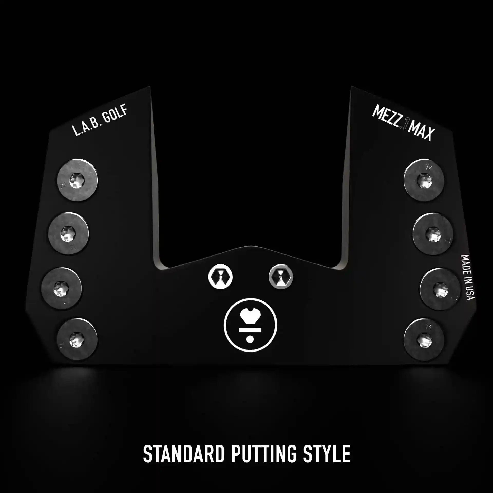 Black LAB Golf MEZZ.1 Max Putter for standard putting style, showcasing simplified weight configuration for traditional use.