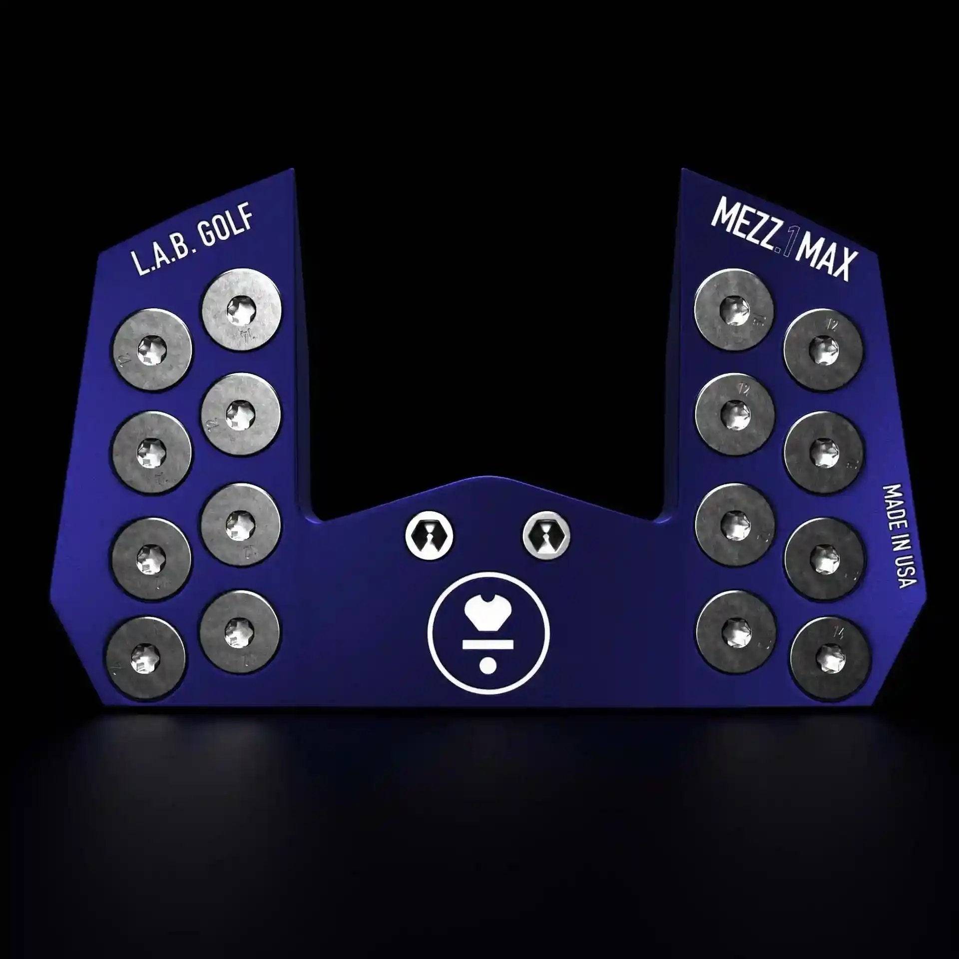 Blue LAB Golf MEZZ.1 Max Broomstick Putter head featuring high-MOI design and Lie Angle Balancing for consistent putting strokes.