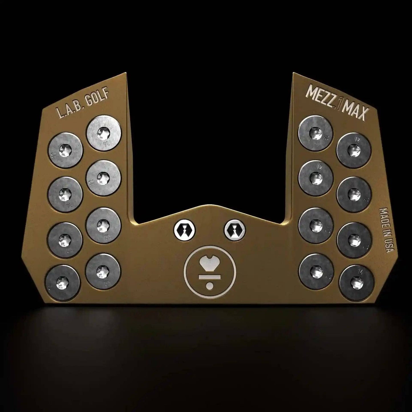 Gold LAB Golf MEZZ.1 Max Broomstick Putter head with adjustable weights, engineered for maximum forgiveness and control.